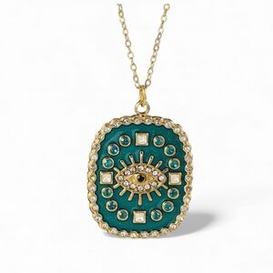 Gold Green Evil Eye Pendant Necklace – Crystal & Enamel